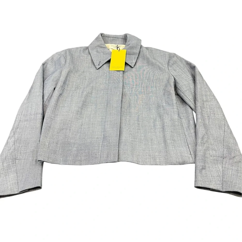 NWT MM LaFleur Nicky 1.0 Jacket Women L Indigo White Sharkskin Cropped Blazer - Picture 2 of 13